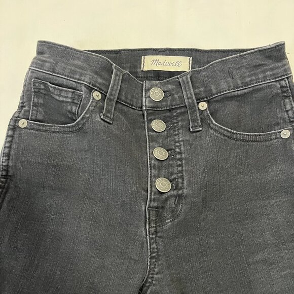 Madewell Black 10" High Rise Skinny Button Fly Fringe Jeans | Size 23P - Picture 3 of 7